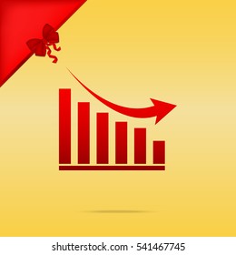 Declining graph sign. Cristmas design red icon on gold background.