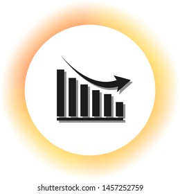 Declining graph sign. Dark icon with shadow on the glowing circle button. Illustration.