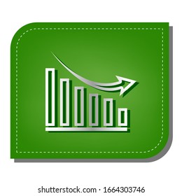 Declining graph sign. Silver gradient line icon with dark green shadow at ecological patched green leaf. Illustration.