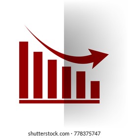 Declining graph sign. Vector. Bordo icon on white bending paper background.