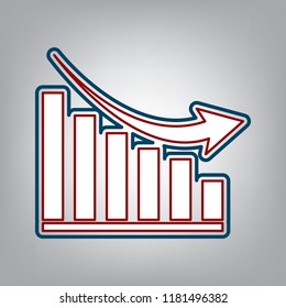 Declining graph sign. Vector. Dark red, transparent and midnight green stroke of white icon at grayish background. - Powered by Shutterstock - Get 15% off with code: PIKWIZARD15
