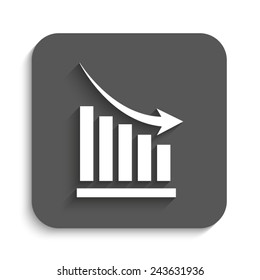 declining graph  - vector icon with shadow on a grey button
