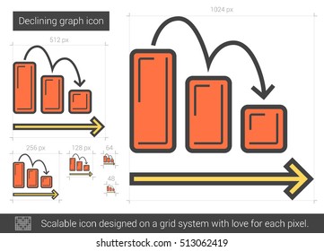 Declining graph vector line icon isolated on white background. Declining graph line icon for infographic, website or app. Scalable icon designed on a grid system.