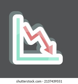 Declining Line Graph Sticker in trendy isolated on black background