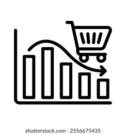 declining sales graph icon line vector illustration on white background.
