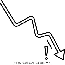 Declining trend line with exclamation mark arrow downwardtrend linegraph warning