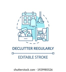 Declutter regularly concept icon. Habits to prevent clutter idea thin line illustration. Declutter, housekeeping and cleaning-out. Vector isolated outline RGB color drawing. Editable stroke