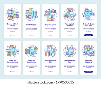 Declutter regulary onboarding mobile app page screen with concepts set. Detangle cord and cables walkthrough 5 steps graphic instructions. UI vector template with RGB color illustrations