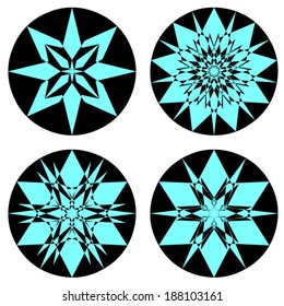 Deco abstract art circle geometric patterns set on black background
