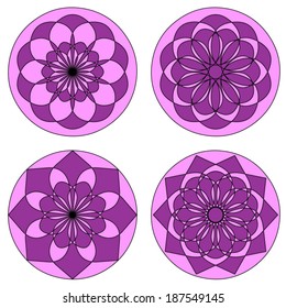 Deco abstract art circle mosaic medallion with patterned stencils set. Decorative flower ornaments