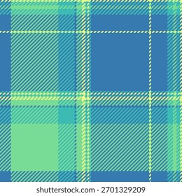 Textura têxtil de fundo deco, folclore verificar vetor tartan. Tecido sem costura padrão de xadrez da saia na paleta de cores ciano e verde.