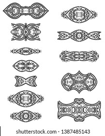 Deco borders. Black and white classical ornamental pattern. Beautiful templates for design. Vector set of 12.