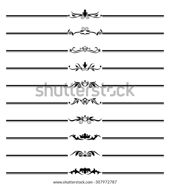 Deco borders. Black and white pattern for design.\
Vector set of 10.