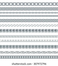 Deco borders. Vector set of 12 seamless lines.You can make seamless background with these lines.