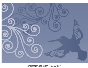 deco hummingbird and coils vector