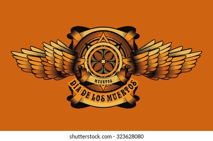deco shield heraldry on the day of the dead in Mexico, vector illustration
