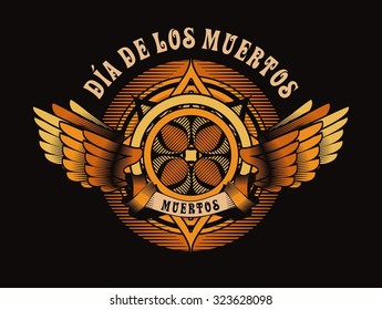 deco shield heraldry on the day of the dead in Mexico, vector illustration