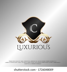 Deco Shield Luxury Letter C Golden Logo Icon Template Vector Eps 10