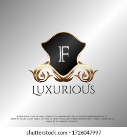 Deco Shield Luxury Letter F Golden Logo Icon Template Vector Eps 10