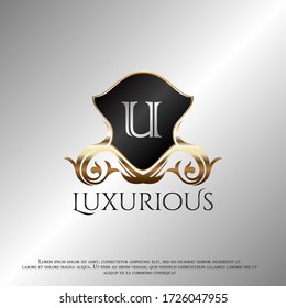 Deco Shield Luxury Letter U Golden Logo Icon Template Vector Eps 10