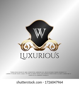 Deco Shield Luxury Letter W Golden Logo Icon Template Vector Eps 10
