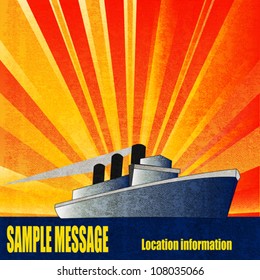 Deco style vintage vector poster for a Cruise Liner in the sun