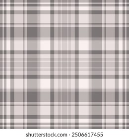 Deco vector fabric seamless, nyc textile texture pattern. Presentation tartan check plaid background in grey and white colors palette.