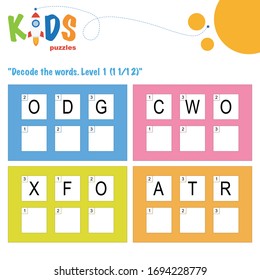Decode the 3-letter words. Worksheet practice for preschool, elementary and middle school kids. Fun logic puzzle activity sheet.