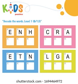 Decode the 3-letter words. Worksheet practice for preschool, elementary and middle school kids. Fun logic puzzle activity sheet.