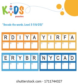Decode the 5-letter words. Worksheet practice for preschool, elementary and middle school kids. Fun logic puzzle activity sheet.