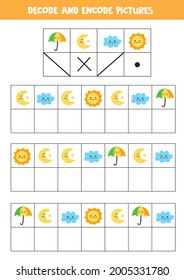 Decode and encode pictures. Logical game with cute weather elements.