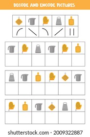 Decodar y codificar imágenes. Juego lógico con artículos de cocina.