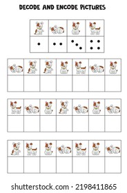 Decode and encode pictures. Logical game with cute brown dogs.