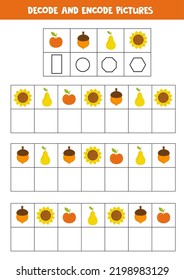 Decode and encode pictures. Logical game with cute autumn elements.