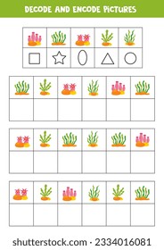 Decode and encode pictures. Logical game with cute sea weeds.