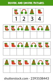 Decode and encode pictures. Logical game with Christmas elements.