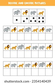 Decode and encode pictures. Write the symbols under cute African animals.