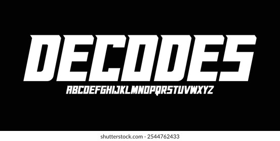 Decodes, fuente de alfabeto digital abstracto moderno. Tipografía de tecnología mínima, fuente futurista de moda deportiva urbana creativa y con números. Ilustración vectorial
