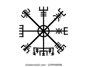 Decoding the ancient of the symbols Norsemen. Vegvisir Viking Compass. The Vikings used many symbols in accordance to Norse mythology,  widely used in Viking society. Logo icon Wiccan esoteric 