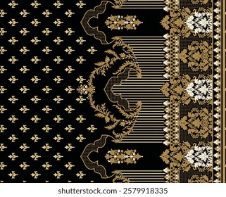 Deco-inspired geometric symmetry enhanced with flowing floral elements for glamorous wallpapers, premium gift wraps, and elegant textiles.