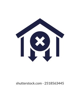 decommissioning icon with a house, pictogram on white