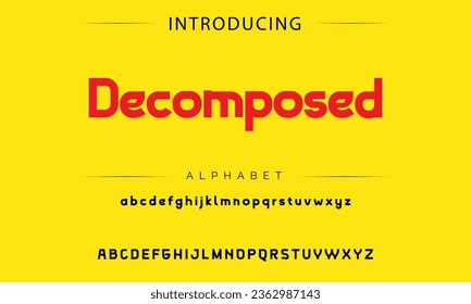 Decomposed Modern Bold Font. Regular Italic Number Typography urban style alphabet fonts for fashion, sport, technology, digital, movie, logo design, vector illustration