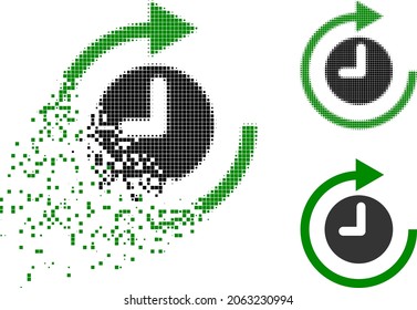 Decomposed pixelated clockwise rotation pictogram with halftone version. Vector destruction effect for clockwise rotation pictogram.