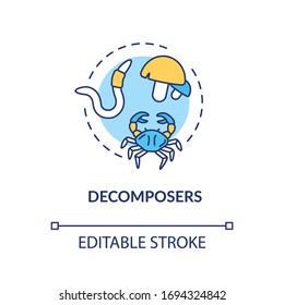 Decomposers concept icon. Food chain final link, reducers. Biological process in nature idea thin line illustration. Vector isolated outline RGB color drawing. Editable stroke