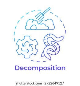 Dekomposition blaues Farbverlauf-Konzept-Symbol. Abbaubare organische Stoffe, Abfallrecycling. Ökosystemkette. Runde Liniendarstellung. Abstrakte Idee. Grafikdesign. Einfache Verwendung in Artikel, Broschüre
