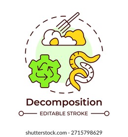 Decomposition multi color concept icon. Degradable organics, waste recycling. Ecosystem chain. Round shape line illustration. Abstract idea. Graphic design. Easy to use in article, brochure