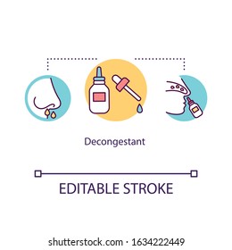 Decongestant concept icon. Nasal spray. Cold medication. Influenza treatment. Runny and stuffy nose idea thin line illustration. Vector isolated outline RGB color drawing. Editable stroke