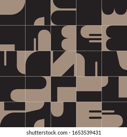 Deconstructed postmodern inspired artwork of vector abstract symbols with bold geometric shapes, useful for web background, poster art design, magazine front page, hi-tech print, cover artwork.