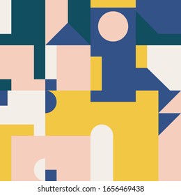 Deconstructed postmodern inspired artwork of vector abstract symbols with bold geometric shapes, useful for web background, poster art design, magazine front page, prints, cover artwork.