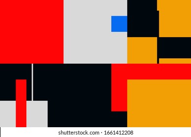 Deconstructed postmodern inspired artwork of vector abstract symbols with bold geometric shapes, useful for web background, poster art design, magazine front page, hi-tech print, cover artwork.